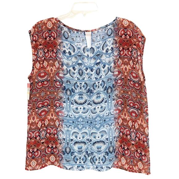 Two By Vince Camuto Sleeveless Semi-Sheer Print Top Blue Red S NWT - Picture 2 of 10